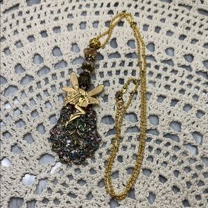 Gold Fairy & rhinestone Pendant Necklace